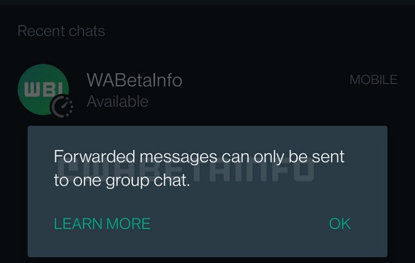 واتساپ ممکن است محدودیت بیشتری در فوروارد کردن پیام‌ها اعمال کند